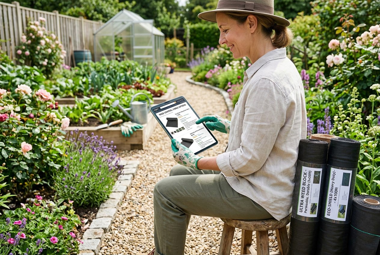 Kvinde der shopper produkter til haven
